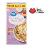 Great Value Fruit & Cream Instant Oatmeal Variety Pack, 1.05 oz, 20 Count