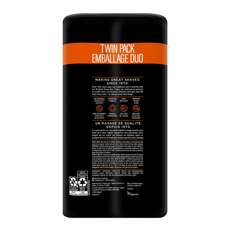Edge Sensitive Skin Shave Gel for Men, Twin Pack, 14 oz